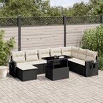 vidaXL Salon de jardin 8 Pièces avec coussins noir résine tressée