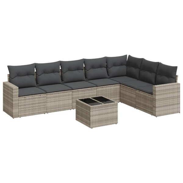 vidaXL Salon de jardin 8 Pièces avec coussins gris clair résine tressée