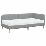 vidaXL Cadre de lit d'angle avec matelas Gris clair 90 x 200 cm tissu
