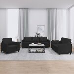 vidaXL Ensemble de canapés 3 Pièces avec coussins Noir Similicuir