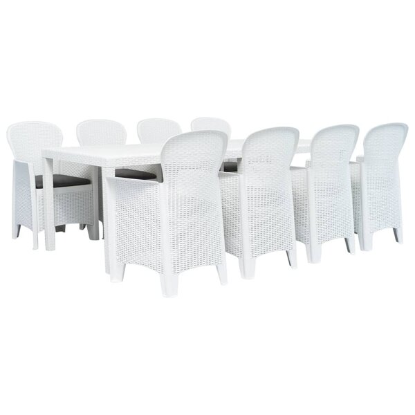 vidaXL Ensemble à manger d'extérieur 9Pièces Plastique Blanc Aspect rotin