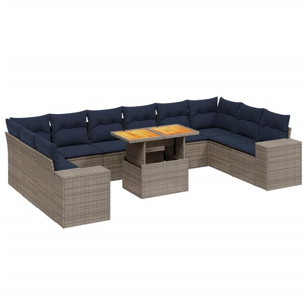 vidaXL Salon de jardin 11 Pièces avec coussins gris résine tressée
