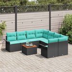 vidaXL Ensemble de canapé de jardin avec coussin 9 Pièces Noir polyrotin