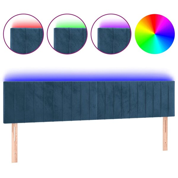 vidaXL Tête de lit à LED Bleu foncé 180x5x78/88 cm Velours