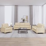 vidaXL Ensemble de canapés 3 Pièces avec coussins Crème Tissu