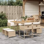 vidaXL Ensemble à manger de jardin et coussins 9 Pièces beige Poly rotin