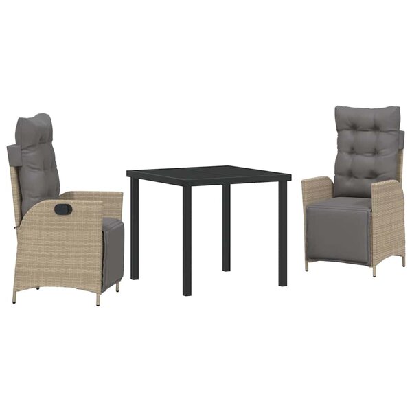 vidaXL Ensemble de salle à manger pour jardin 3 Pièces Beige polyrotin