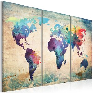 Tableau - carte en couleurs de l'arc-en-ciel - triptyque l x h en cm 120x80