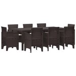 vidaXL Ensemble de salle à manger jardin 9 pièces avec coussins marron poly rotin