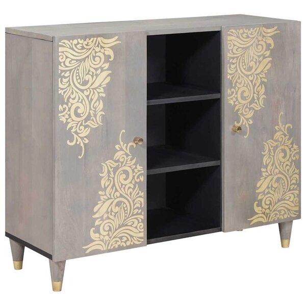 vidaXL Buffet Gris et or 90 x 33.5 x 75 cm Bois de manguier massif