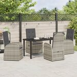 Ensemble de salle à manger de jardin 5 pièces avec coussins en Poly Rattan gris
