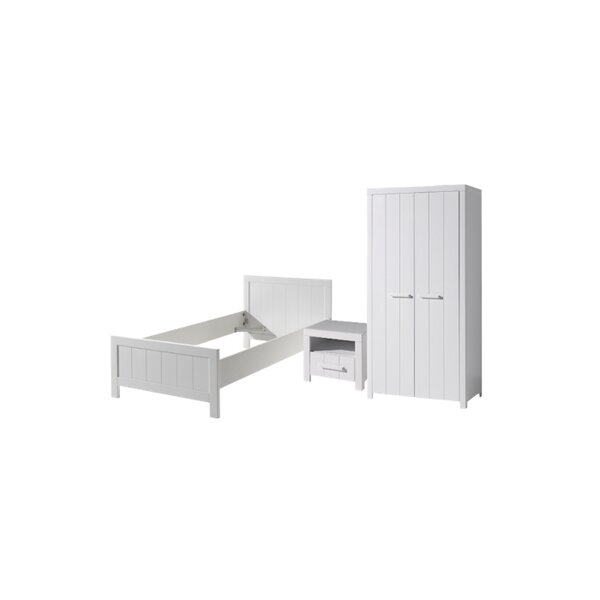 ERIK  Lit simple 90x200 cm + Chevet + Armoire 2 portes