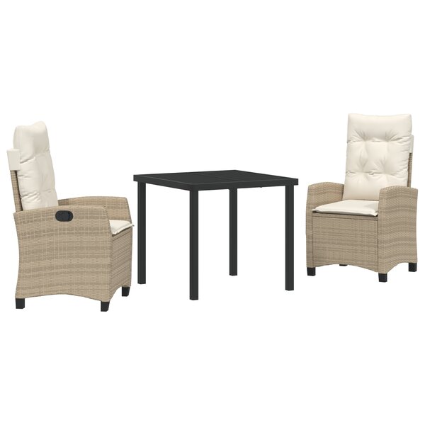 vidaXL Ensemble de 3 Chaises de Jardin avec Coussins Beige Poly Rattan