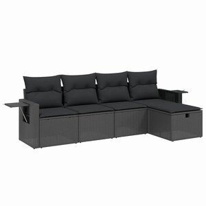 vidaXL Salon de jardin 5 Pièces avec coussins noir résine tressée