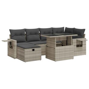 vidaXL Salon de jardin avec coussins 7 Pièces gris clair résine tressée