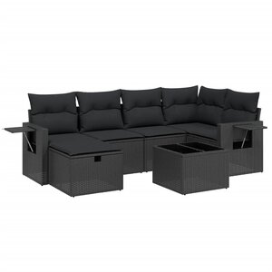 vidaXL Salon de jardin 7 Pièces avec coussins noir résine tressée