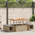 Set de Salle à Manger de Jardin 3 Pièces avec Coussins Beige en Rattan Poly et Acacia