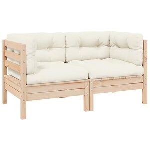 vidaXL Canapé 2 places de jardin et coussins crème Bois de pin solide