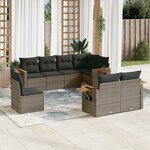vidaXL Salon de jardin 8 Pièces avec coussins gris résine tressée