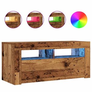 vidaXL Meuble TV avec lumières LED vieux bois bois d'ingénierie