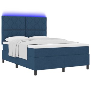 vidaXL Lit Box Spring avec Matelas & LED Bleu 140x200 cm Tissu