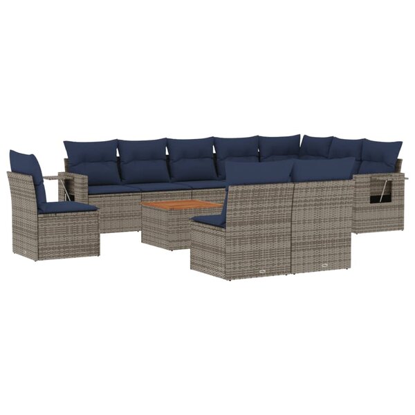 vidaXL Salon de jardin 11 Pièces avec coussins gris résine tressée