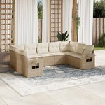 vidaXL Salon de jardin avec coussins 9 Pièces beige résine tressée
