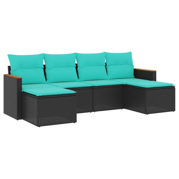 vidaXL Salon de jardin 6 Pièces avec coussins noir résine tressée