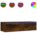 vidaXL Meuble TV avec lumières LED chêne fumé 100X35 5x25 cm