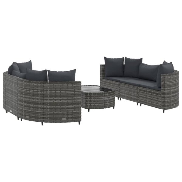 vidaXL Salon de jardin avec coussins 7 Pièces gris résine tressée