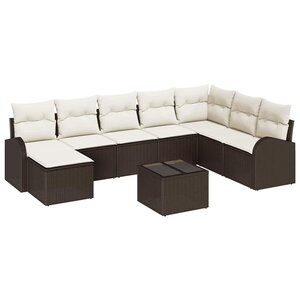 vidaXL Ensemble de canapé de jardin 9 Pièces Marron et blanc Poly rotin