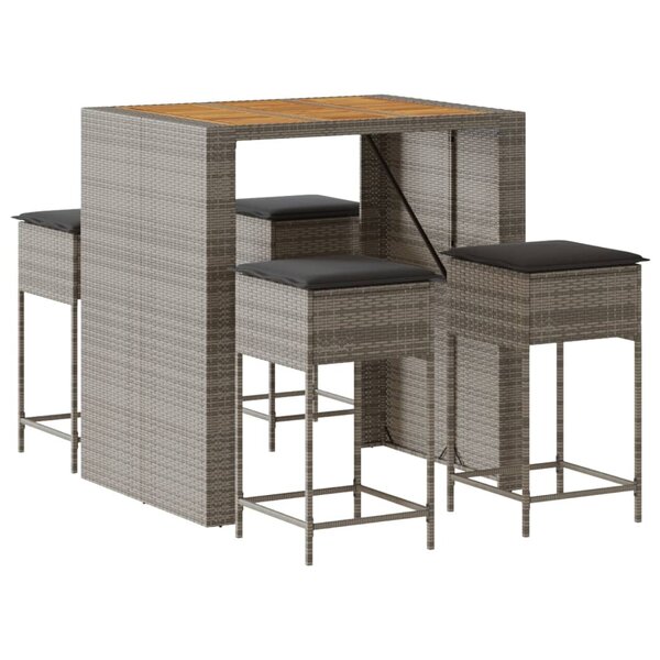 vidaXL Ensemble de bar de jardin 5 Pièces avec coussins gris poly rotin