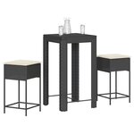 vidaXL Ensemble de bar de jardin 3 Pièces avec coussins noir poly rotin