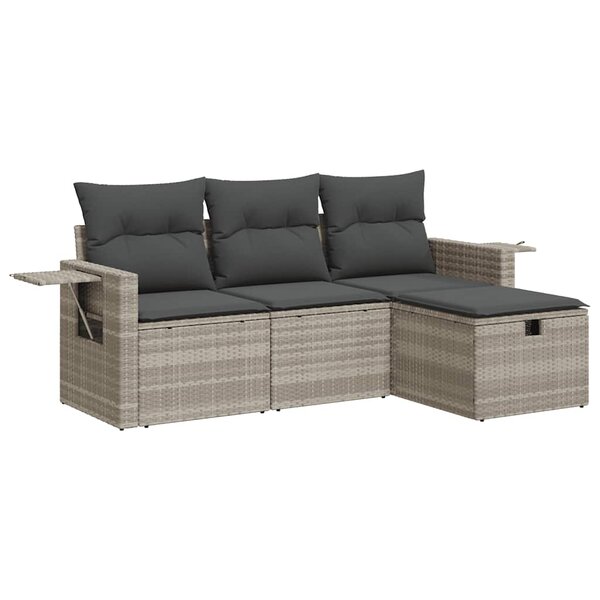 vidaXL Salon de jardin 4 Pièces avec coussins gris clair résine tressée