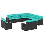 vidaXL Salon de jardin avec coussins 13 Pièces noir résine tressée