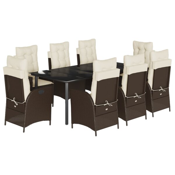 vidaXL Ensemble à manger de jardin et coussins 9 Pièces marron poly rotin