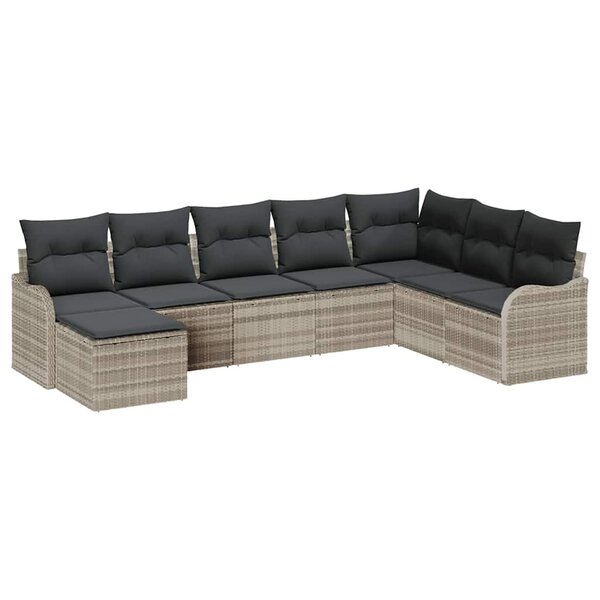 vidaXL Canapé de jardin 8 pièces avec coussins gris clair en poly rotin