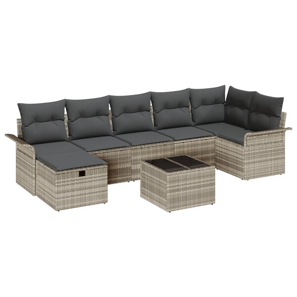 Ensemble de canapé jardin 8 pièces avec coussins gris clair en rotin synthétique