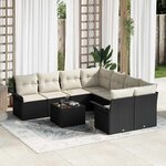 vidaXL Ensemble de canapé de jardin 9 Pièces Noir  Crème 55 x 55 x 37 cm