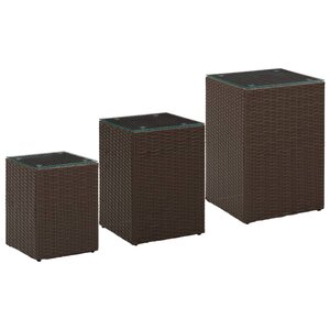 vidaXL Tables d'appoint 3 Pièces et dessus en verre Marron Résine tressée
