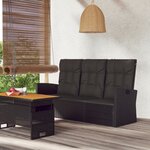 vidaXL Banc de jardin inclinable et coussins noir 173cm résine tressée