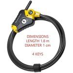 Antivol Python 8433EURD - Longueur ajustable de 30 cm à 1 8 m acier torsadé - Noir