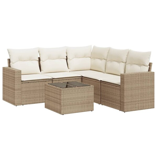 vidaXL Salon de jardin avec coussins 6 Pièces beige résine tressée