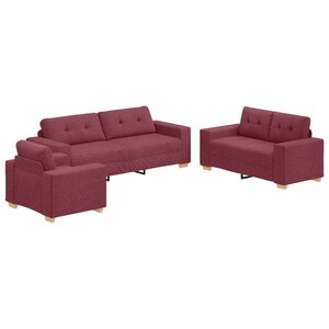 Ensemble de canapé 3 pièces avec des coussins en tissu rouge vin