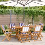 vidaXL Ensemble à manger de jardin 7 Pièces bleu blanc tissu bois massif