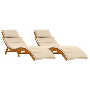 vidaXL Chaise longue 2 Pièces Beige 184 x 55 x 64cm Bois d'acacia massif