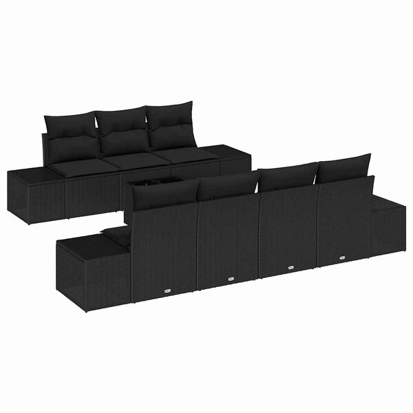 vidaXL Ensemble de canapé de jardin avec coussin 8 Pièces Noir polyrotin