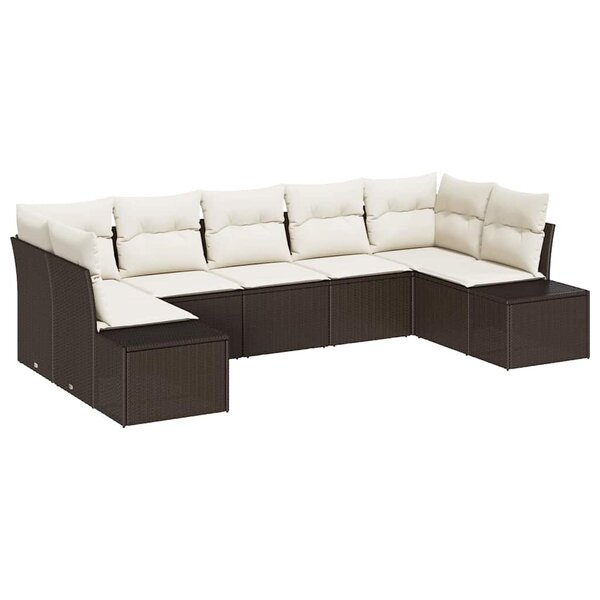 vidaXL Ensemble de canapé de jardin avec coussin 7 Pièces Marron et crème