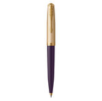 PARKER 51 Deluxe Bille  Corps Résine Prune + Capuchon plaqué or  Recharge noire pointe moyenne  Coffret cadeau