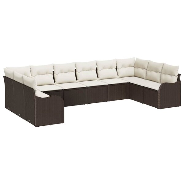 vidaXL Ensemble de canapé de jardin 10 Pièces Marron et blanc Poly rotin